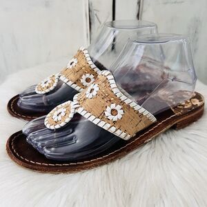 Jack Rogers 'Marabella' Brown & White Floral Cork Medallion Sandals - Size 8